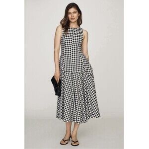 a. ren Black & White Gingham Sleeveless A-Line Midi Dress Size M
